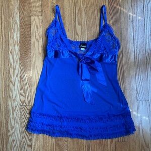 Gorgeous Blue Frederick’s Tie Front Ruffle Hem Sheer Chemise Medium